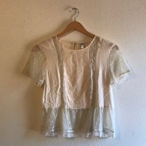 H&M Ivory Lace and Pintuck Detail Peplum Blouse
